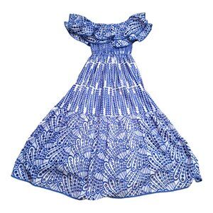 Daphne Lo Women Ruffle Tiered Boho Eyelet Travel Vacation Smocked Waist Dress S